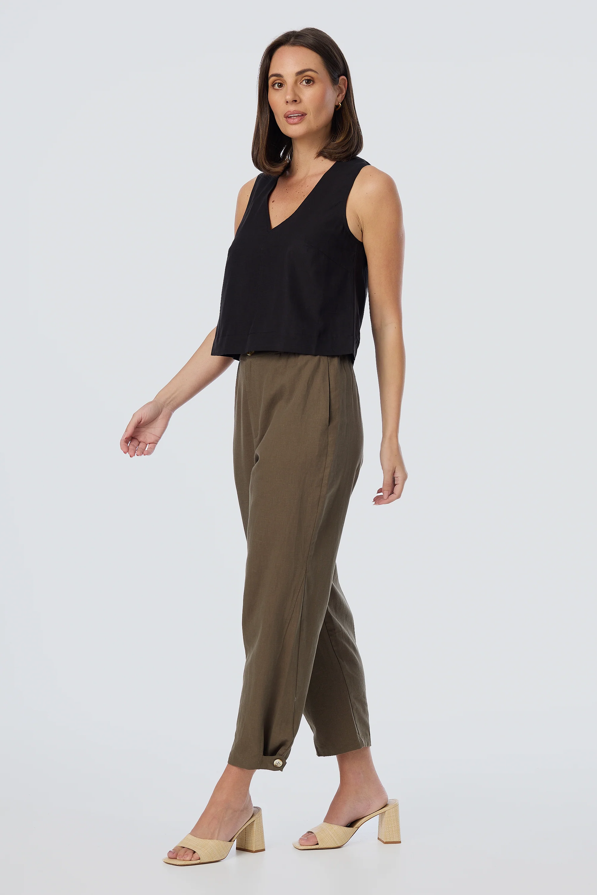 V Neck Topstitched Tank - Black - Image 3