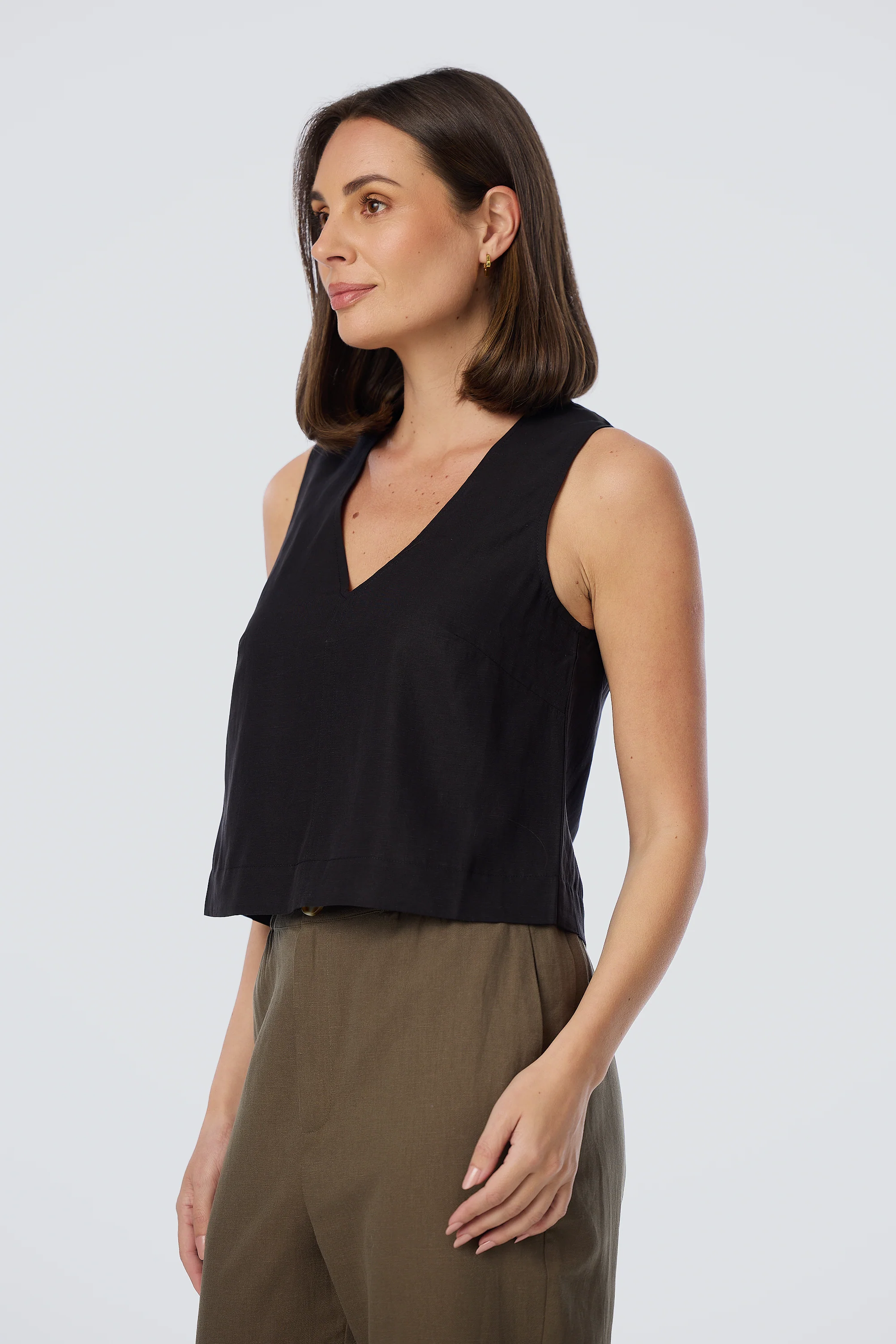 V Neck Topstitched Tank - Black - Image 4