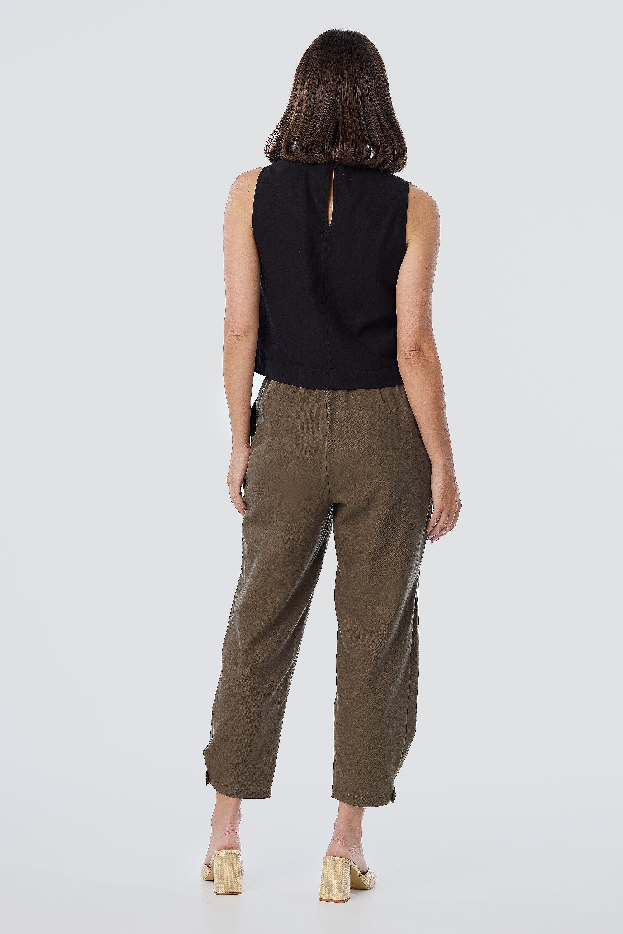 V Neck Topstitched Tank - Black - Image 5