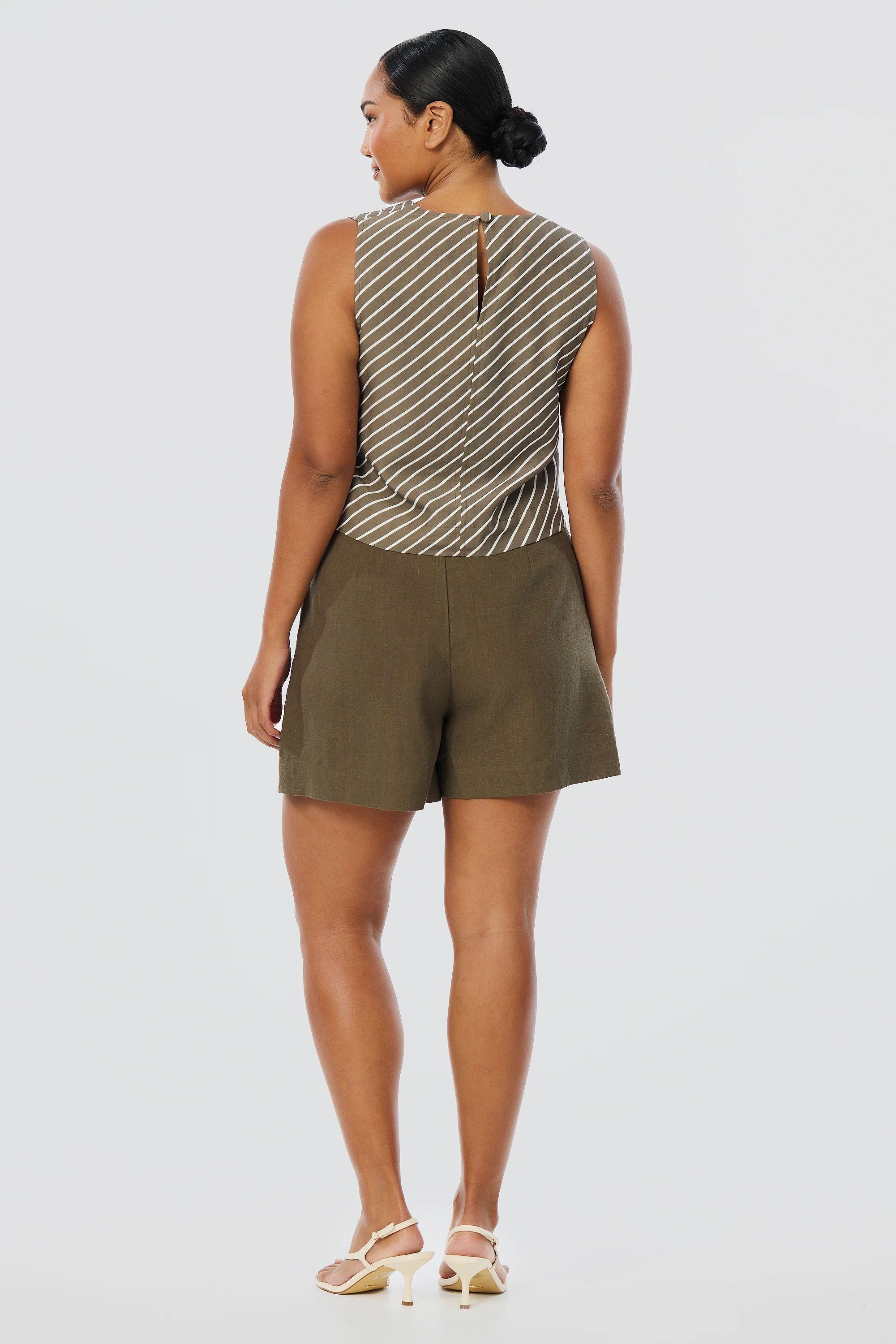 V Neck Topstitched Tank - Dark Olive Stripe - Image 4