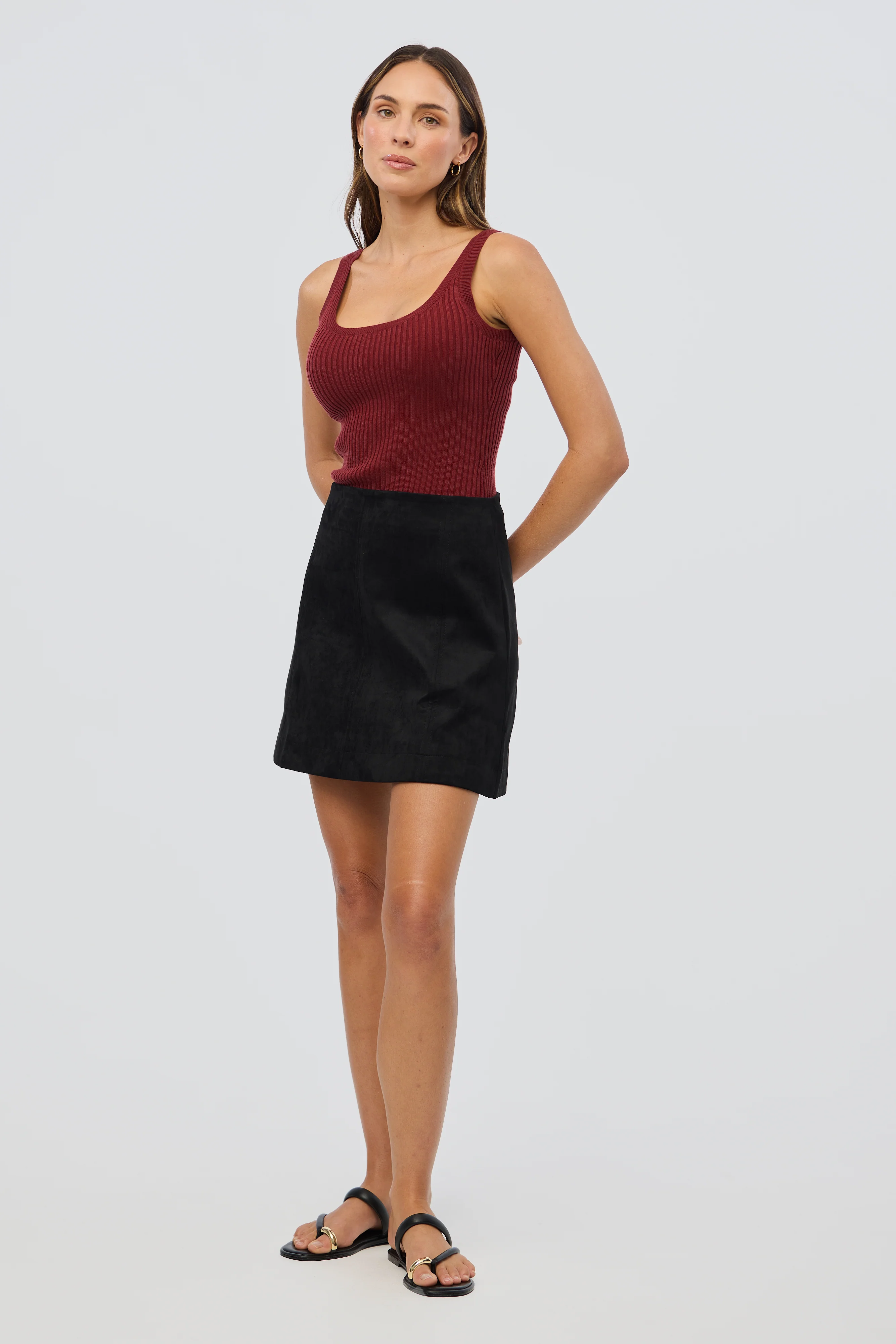 Vegan Suede Mini Skirt - Black - Image 4