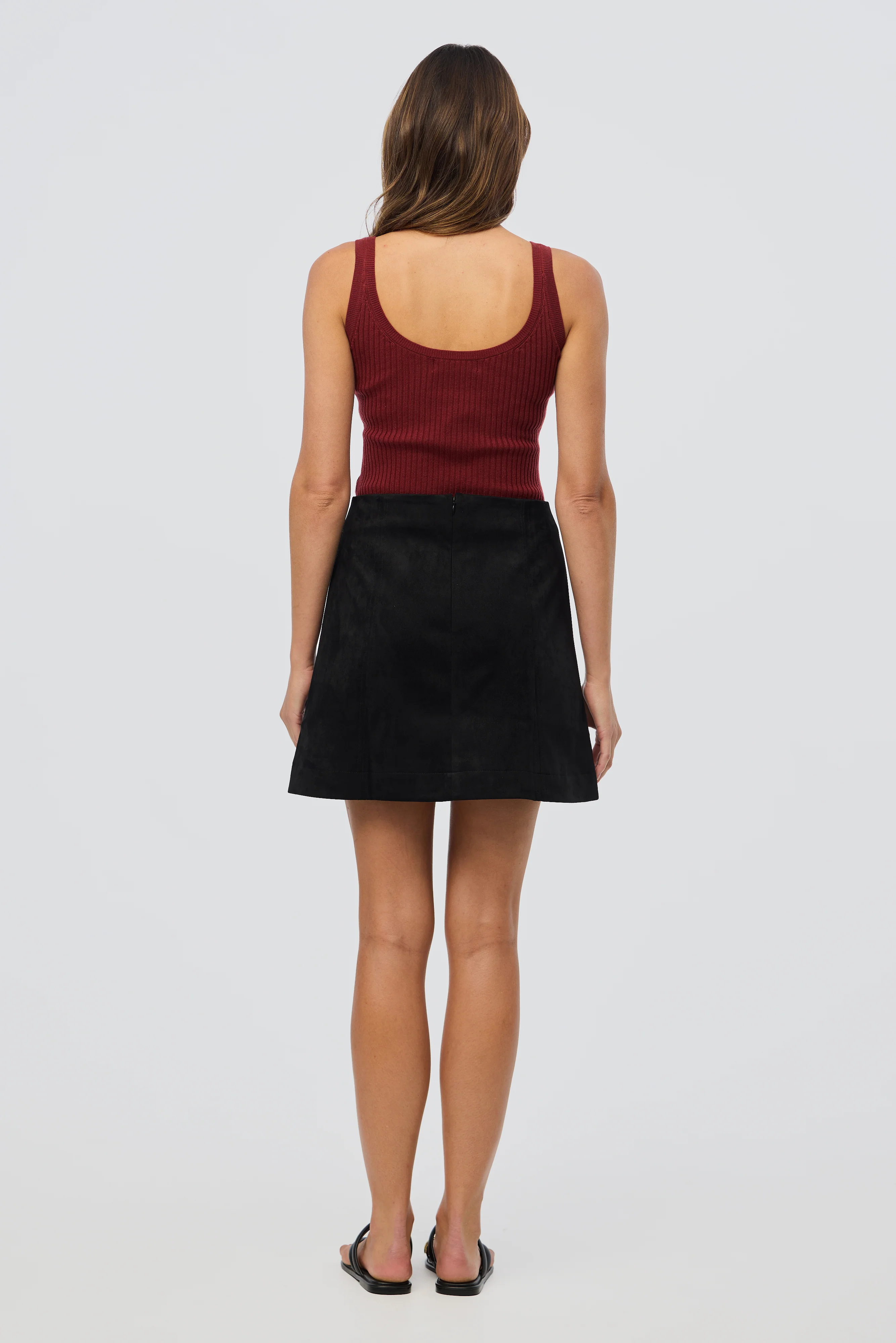 Vegan Suede Mini Skirt - Black - Image 5