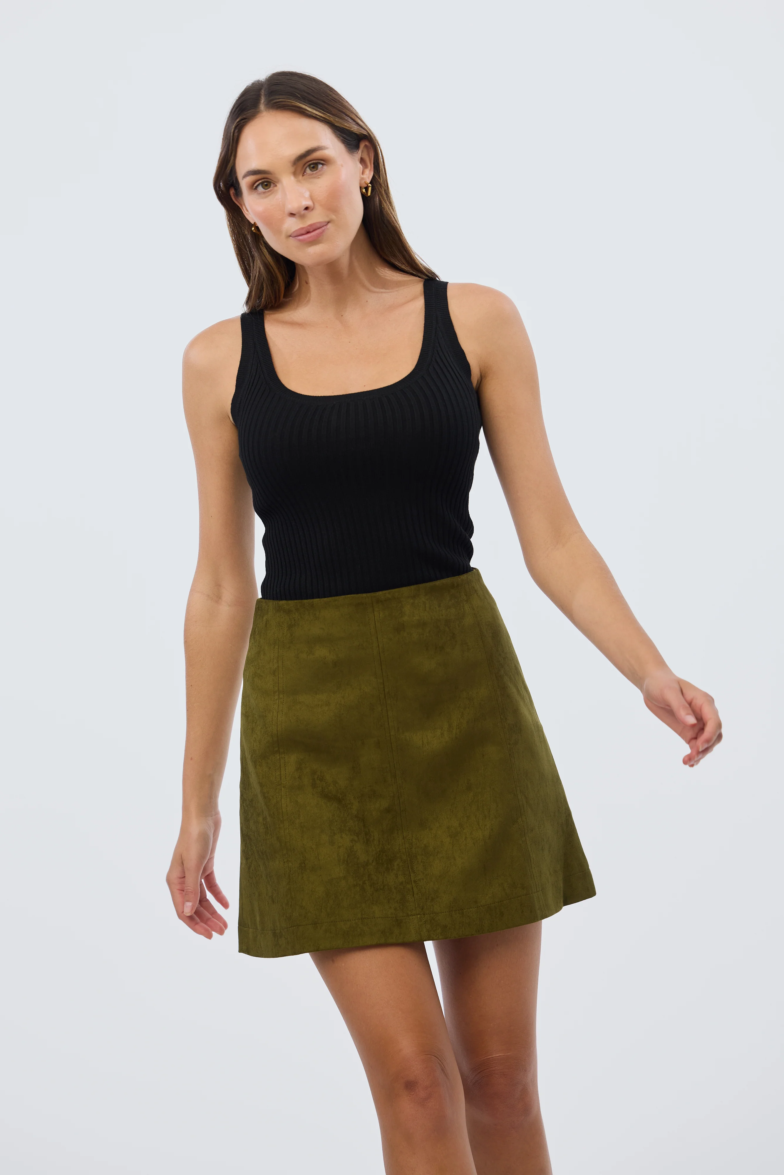 Vegan Suede Mini Skirt - Khaki
