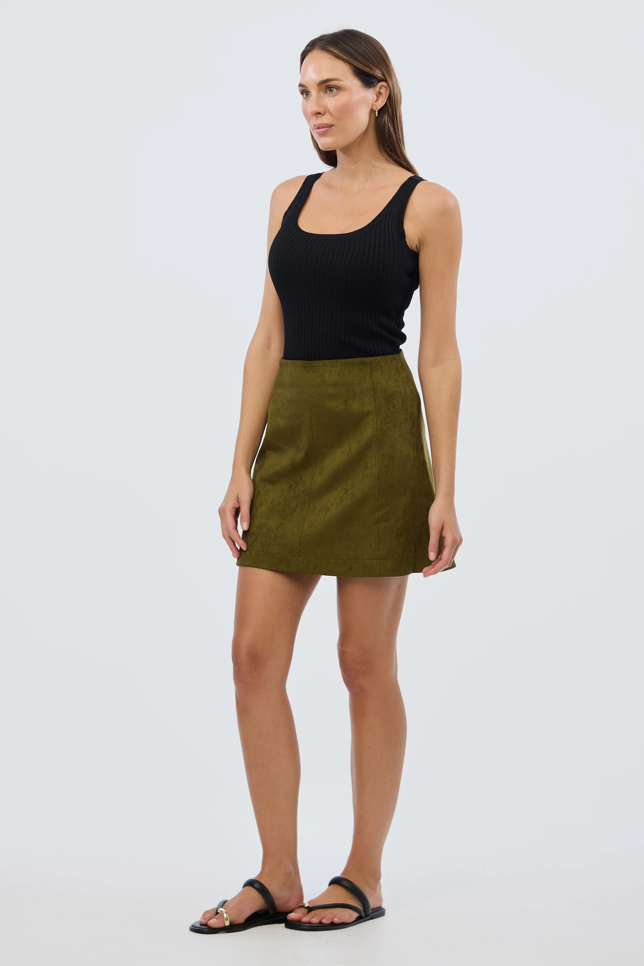 Vegan Suede Mini Skirt - Khaki - Image 6