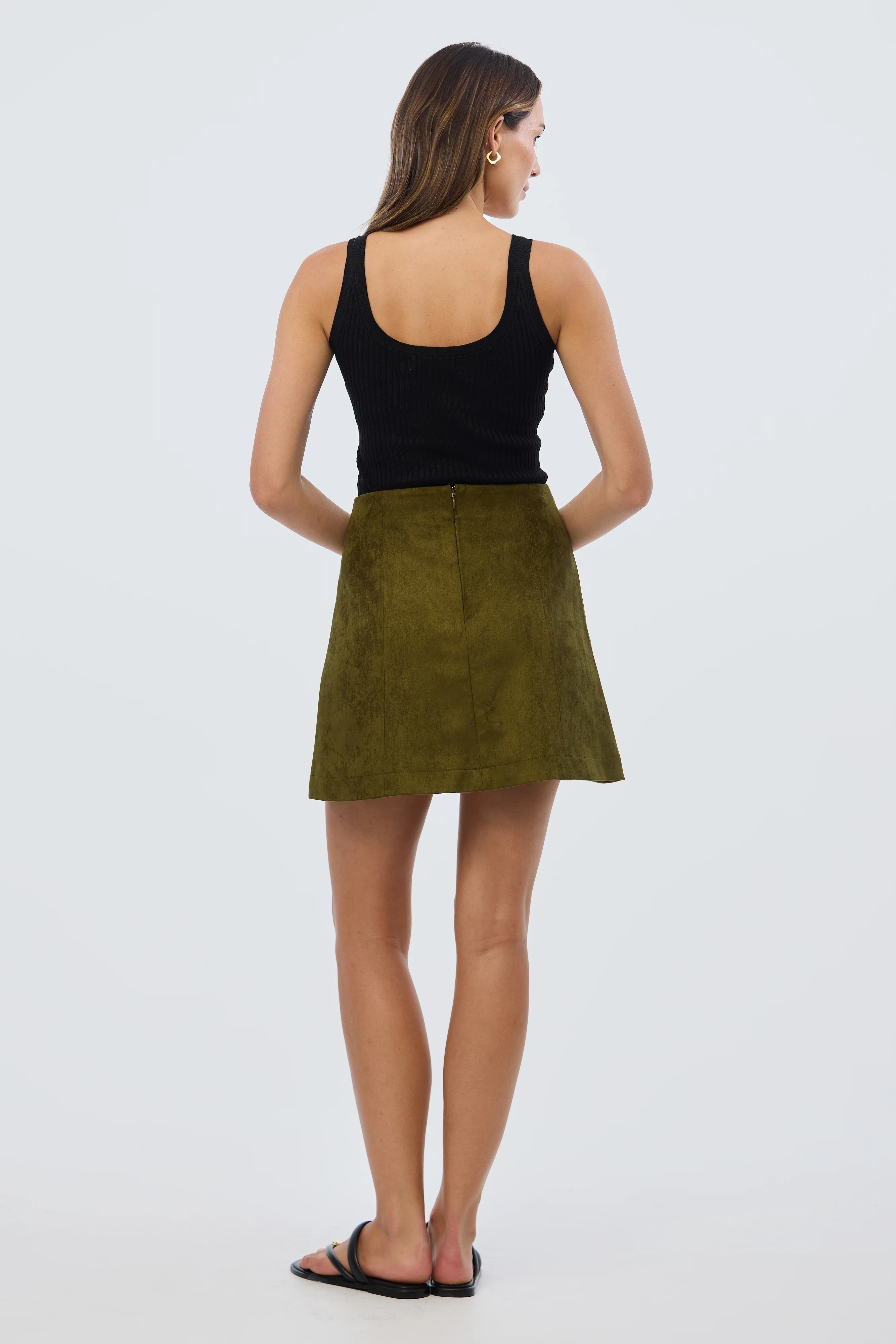 Vegan Suede Mini Skirt - Khaki - Image 7