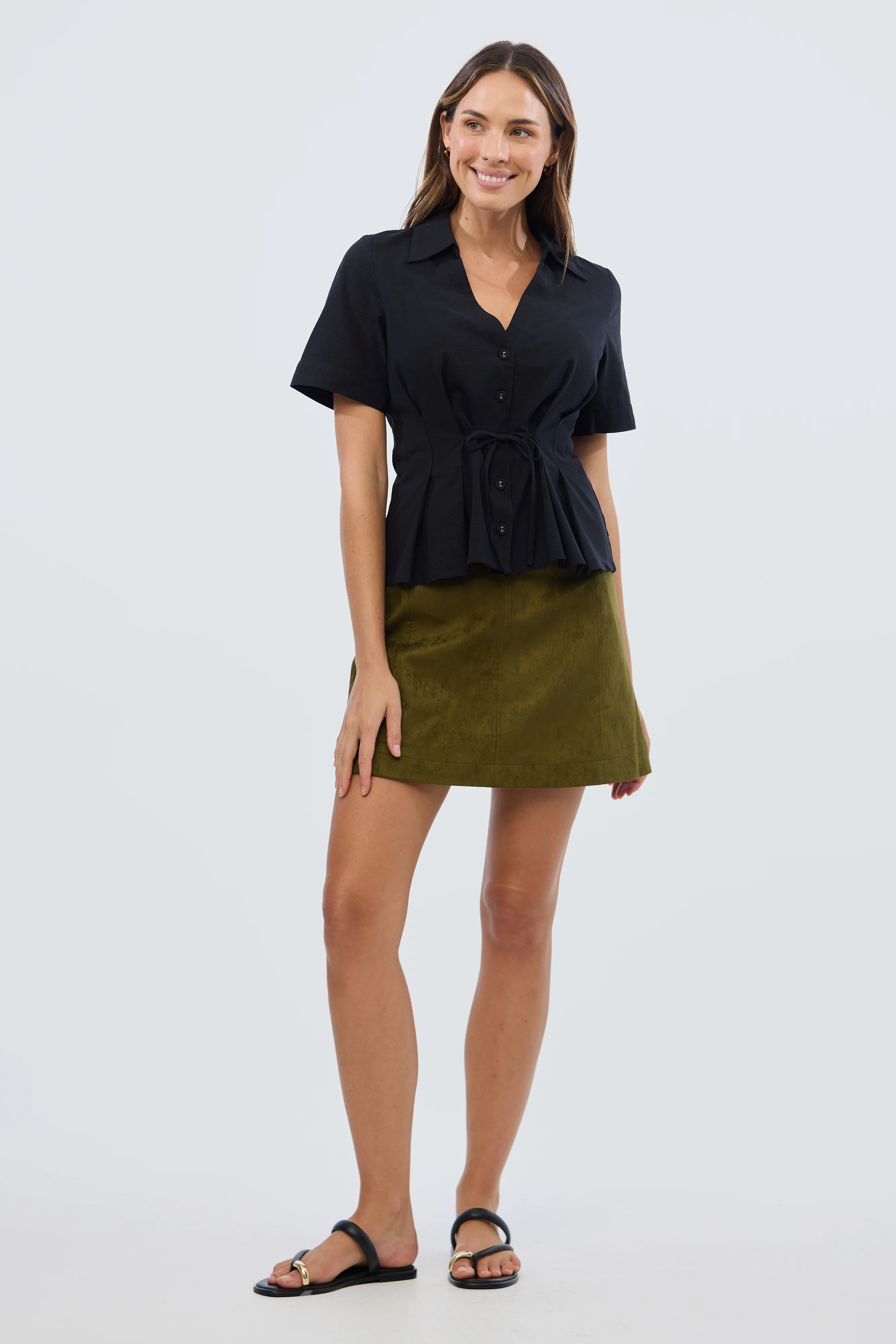 Vegan Suede Mini Skirt - Khaki - Image 8